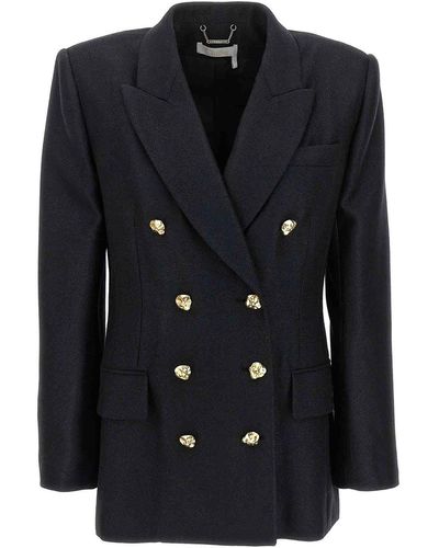 Chloé Double-breasted Blazer With Gold Buttons - Black