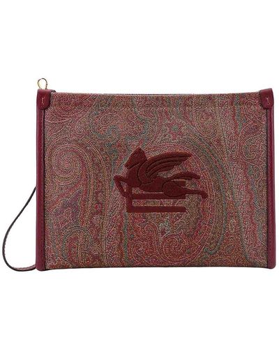 Etro Coated Canvas Clutch With Paisley Motif - Purple