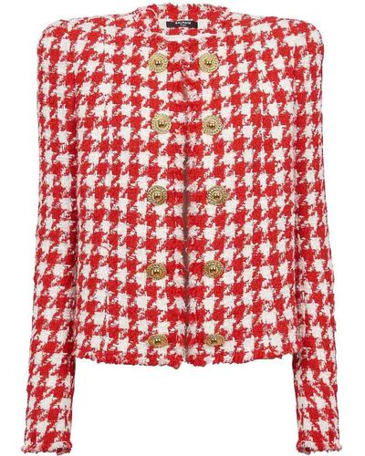 Balmain Houndstooth Tweed Jacket - Red