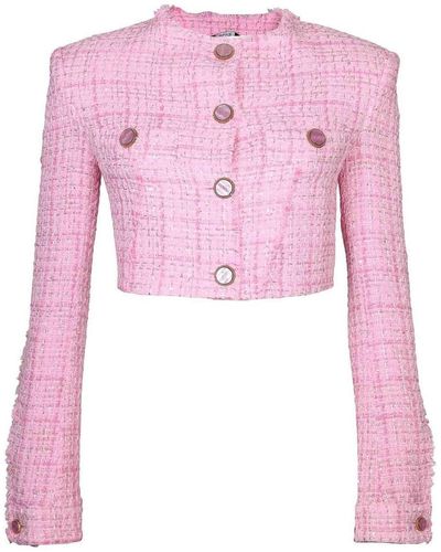 Gcds Cropped Tweed Jacket - Pink