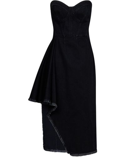 Alexander McQueen Asymmetrical Sleeveless Dress In Denim - Black