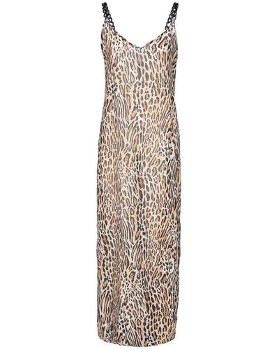 Moschino Leopard Print Silk Blend Dress - White