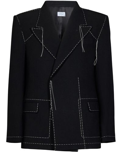 Off-White c/o Virgil Abloh Double-breasted Blazer In Wool Blend - Black