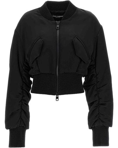 Dolce & Gabbana Cropped Duchesse Bomber Jacket Casual Jackets - Black