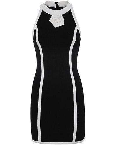 Balmain Halterneck Rose Detail Short Dress - Black