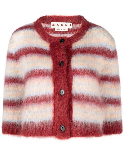 Marni Striped Button-up Cardigan - Red