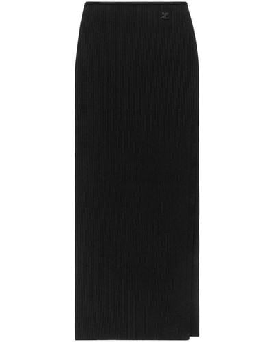 Courreges Long Ribbed Fitted Skirt - Black