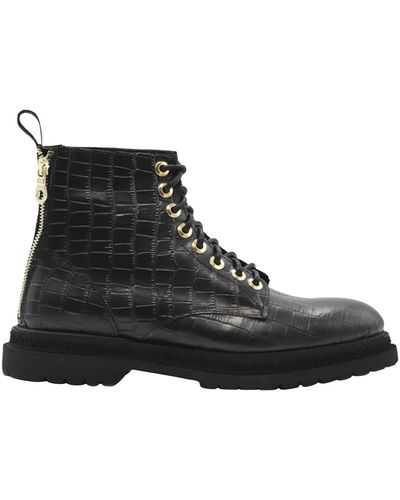 Giuliano Galiano Tiger Ankle Boots In Crocodile Print Leather - Black