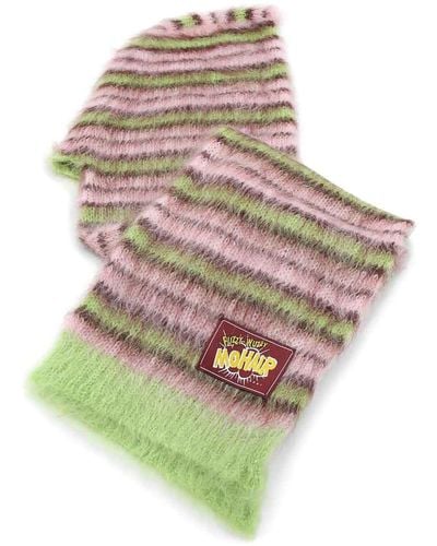 Marni Pink And Green Striped Mohair Blend Hat - Gray