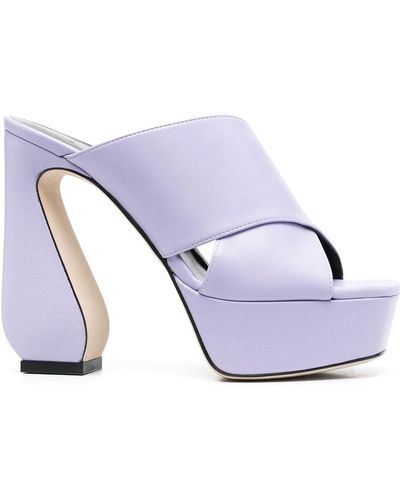 SI ROSSI Leather Heel Mules - Purple