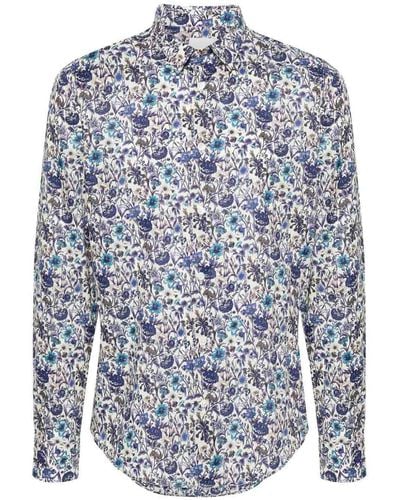 Paul Smith Floral-print Organic Cotton Shirt - Blue