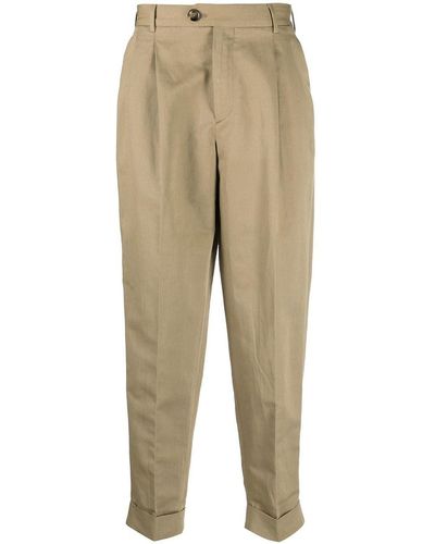 PT Torino Cotton Trousers With Front Pleats - Natural