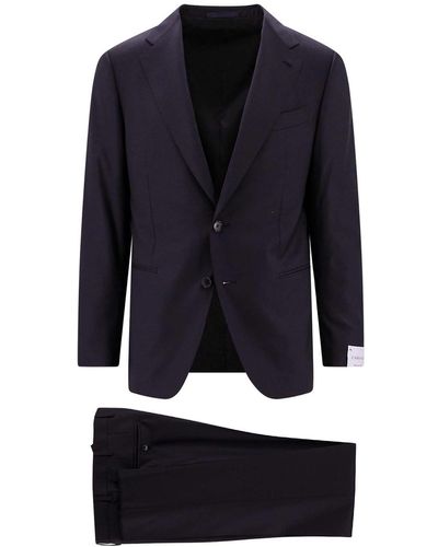 Caruso Wool Suit With Classic Lapel - Blue