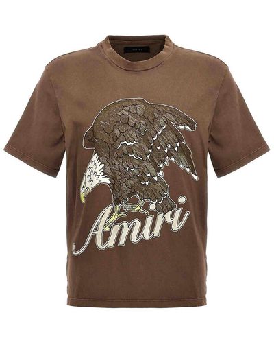 Amiri Eagle Glittered Logo-print Cotton-jersey T-shirt - Brown