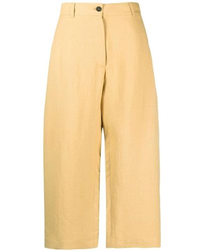 Studio Nicholson Wide Leg Cropped Cotton Trousers - Yellow
