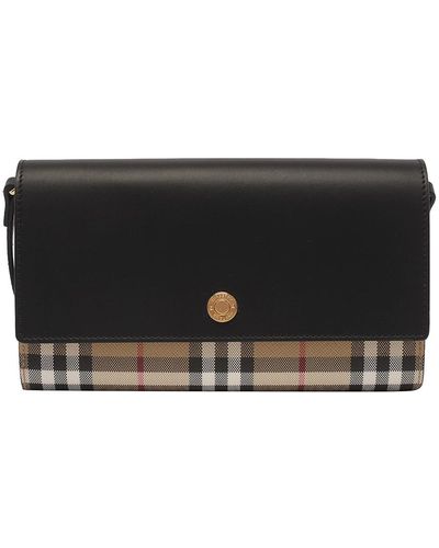 Burberry And Tartan Bag With Button Closure - Black