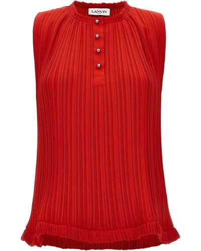 Lanvin Pleated Top Round Buttons - Red