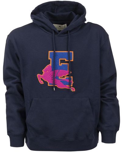 Etro Hoodie With Maxi Logo Patch - Blue