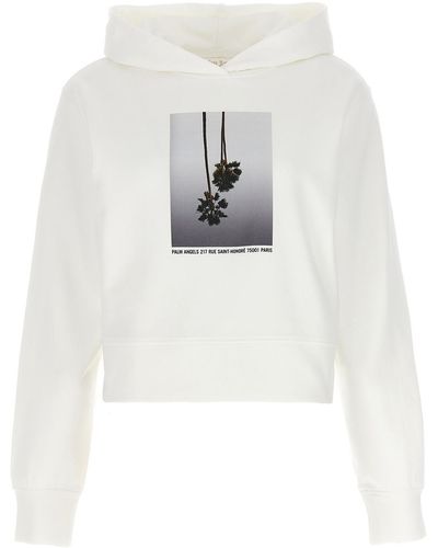 Palm Angels Long Sleeves Crop Fit Cotton Hooded Printed Sweatshirts - White
