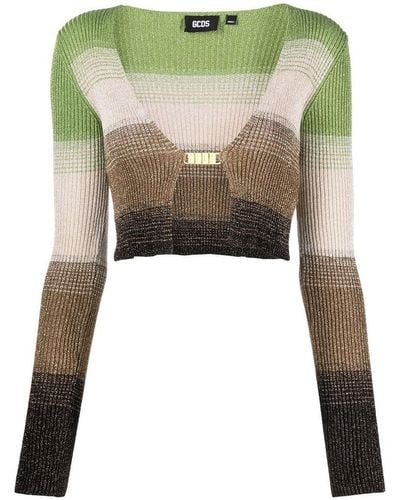 Gcds Knitted Cropped Cardigan With Lurex Details - Green