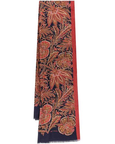 Etro Cashmere And Silk Scarf With Floral Motif - Red