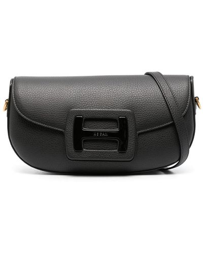 Hogan Grained Leather H Bag With Strap - Gray
