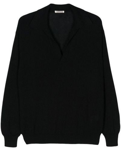 AURALEE Cashmere And Silk Blend Polo Shirt - Black