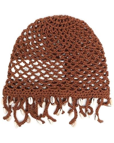 Alanui Cotton Crochet Knit Hat With Shell - Brown