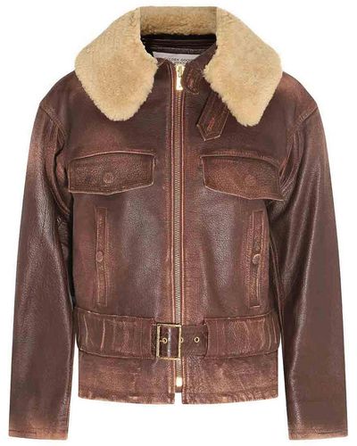 Golden Goose Shearling Leather Jacket - Brown