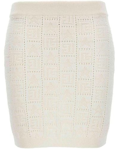 Balmain Knitted Skirt Monogramma Pattern - Natural