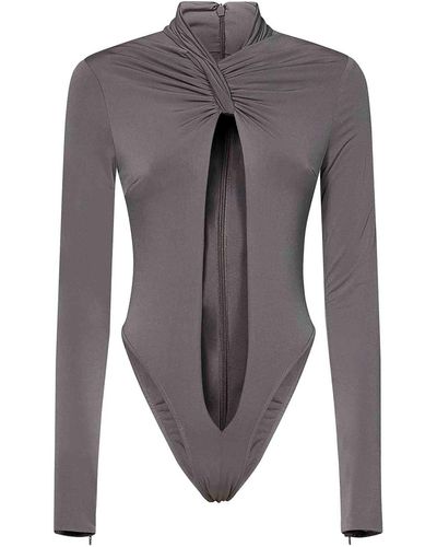 LAQUAN SMITH Turtleneck Bodysuit In Stone Grey Jersey