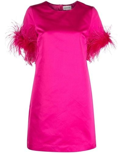 P.A.R.O.S.H. Feather-trim Satin Dress - Pink