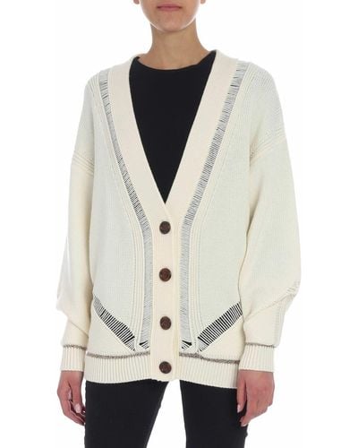 See By Chloé Cream Colour Overfit Cardigan With Golden Lamé - White