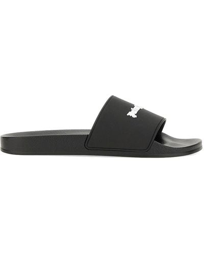 Palm Angels Slide Sandals With Logo - Black