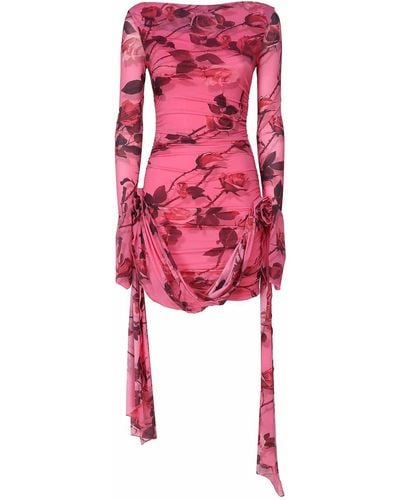 Blumarine Short Jersey Dress In Rose Torchon Print - Red