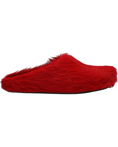 Marni Long Fur Mules - Red