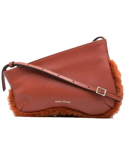 MANU Atelier Faux Fur Detailed Leather Bag - Red