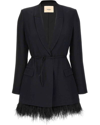Twin Set Feather Blazer Dress - Black