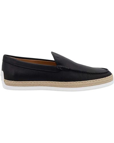 Tod's Leather Loafer With Egraved Monogram - Black
