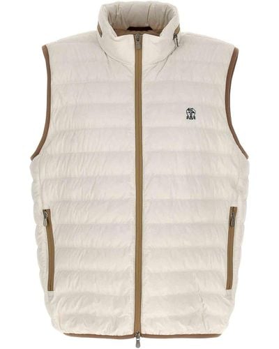 Brunello Cucinelli Padded Vest With Logo Embroidery - Natural