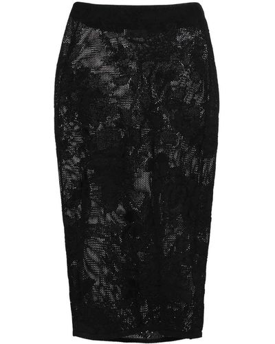 Blumarine Embroidered Pencil Midi Skirt - Black