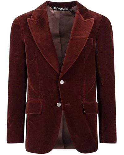 Palm Angels Velvet Blazer With Metal Buttons - Purple