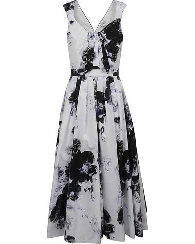 Alexander McQueen Poplin Dress With Floral Print - White