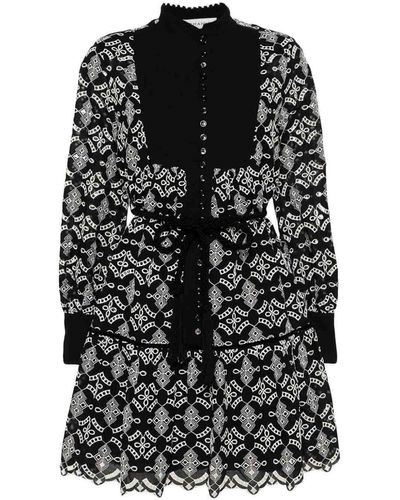 ERMANNO FIRENZE Printed Cotton Blend Short Dress - Black
