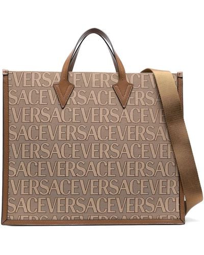 Versace All Over Logo Large Tote Bag - Brown