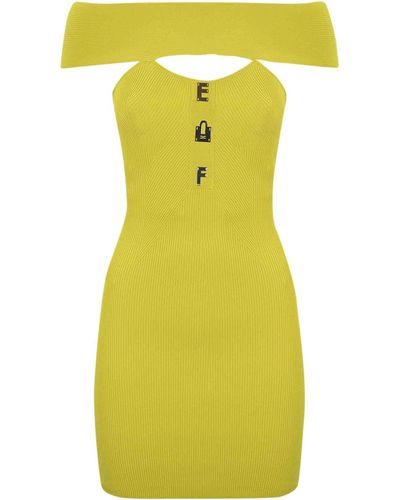 Elisabetta Franchi Ribbed Dress With Lettering - Yellow