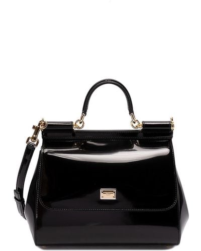 Dolce & Gabbana Polished Leather Medium `sicily` Bag - Black