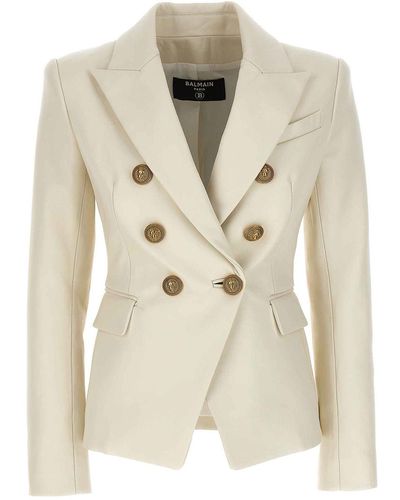 Balmain Double-breasted Leather Blazer - Natural