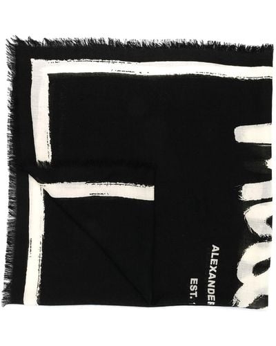 Alexander McQueen Logo Print Wool Scarf - Black