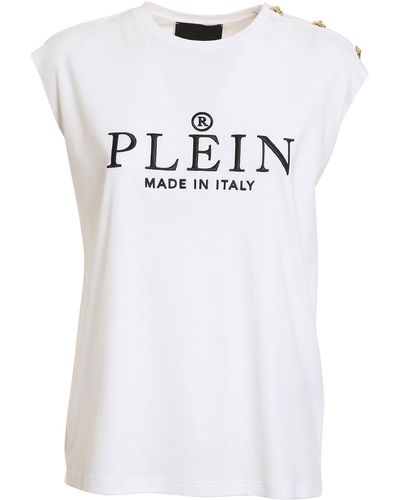 Philipp Plein Logo Embroidery Tank Top With Buttons - White